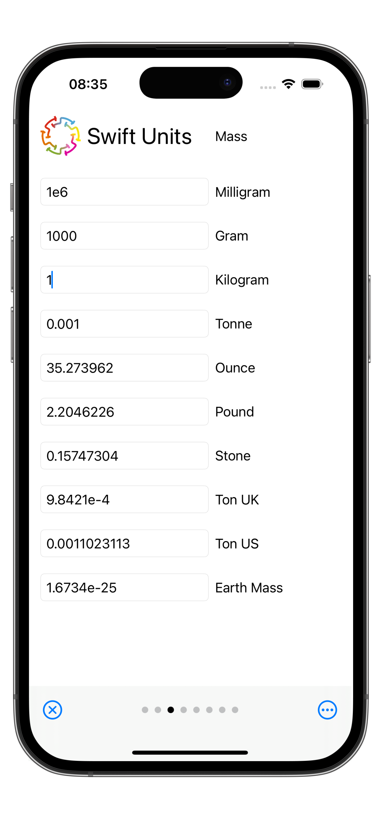 Swift Units conversion notes or settings screen